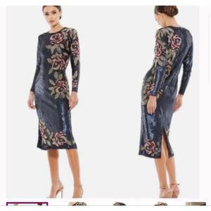 Mac Duggal Navy and Burgundy Sequin Midi Dress